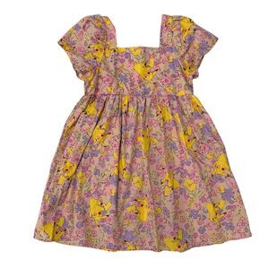 Pokemon Pikachu Girls Size XL 14 Dress Smocked Bodice Puff Sleeve Floral Pink